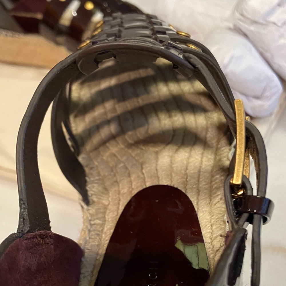 Tory Burch Black Patent Espadrille Sandals - Picture 6 of 10